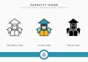 le icone della capacità impostano l'illustrazione vettoriale con lo stile della linea dell'icona solido. concetto di sviluppo aziendale. icona del tratto modificabile su sfondo bianco isolato per il web design, l'interfaccia utente e l'app mobile