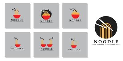 una collezione di ispirazione per il logo di noodle. modello di progettazione di cibo e ciotola cinese. illustrazione di concetto retrò vettore