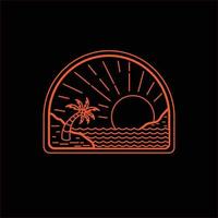 estate spiaggia e tramonto scrittura -line art linea mono per pin illustrazione grafica vector art t-shirt design-2