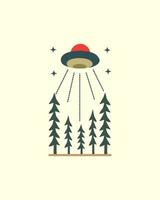 una foresta attaccata da ufo, disegno vettoriale, disegno di t-shirt, disegno di t-shirt vettore