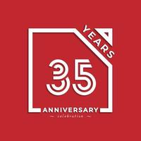 35 anni di celebrazione dell'anniversario design in stile logotipo con numero collegato in quadrato isolato su sfondo rosso. il saluto di buon anniversario celebra l'illustrazione del design dell'evento vettore