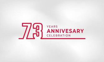 Celebrazione dell'anniversario di 73 anni logotipo collegato numero di contorno colore rosso per evento di celebrazione, matrimonio, biglietto di auguri e invito isolato su sfondo bianco trama vettore