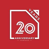 20 anni di celebrazione dell'anniversario design in stile logotipo con numero collegato in quadrato isolato su sfondo rosso. il saluto di buon anniversario celebra l'illustrazione del design dell'evento vettore
