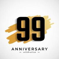 Celebrazione dell'anniversario di 99 anni con il simbolo del pennello d'oro. il saluto di buon anniversario celebra l'evento isolato su priorità bassa bianca vettore