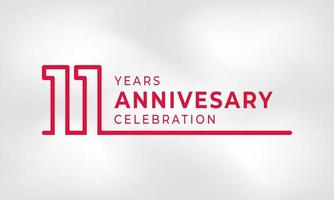 Celebrazione dell'anniversario di 11 anni logotipo collegato numero di contorno colore rosso per evento di celebrazione, matrimonio, biglietto di auguri e invito isolato su sfondo bianco trama vettore