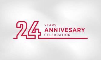 Celebrazione dell'anniversario di 24 anni logotipo collegato numero di contorno colore rosso per evento di celebrazione, matrimonio, biglietto di auguri e invito isolato su sfondo bianco trama vettore