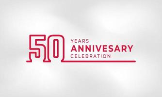 Celebrazione dell'anniversario di 50 anni logotipo collegato numero di contorno colore rosso per evento di celebrazione, matrimonio, biglietto di auguri e invito isolato su sfondo bianco trama vettore
