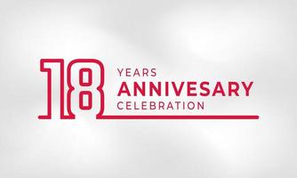 18 anni anniversario celebrazione collegato logotipo contorno numero colore rosso per evento di celebrazione, matrimonio, biglietto di auguri e invito isolato su sfondo bianco trama vettore