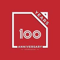 Design in stile logotipo di celebrazione dell'anniversario di 100 anni con numero collegato in quadrato isolato su sfondo rosso. il saluto di buon anniversario celebra l'illustrazione del design dell'evento vettore