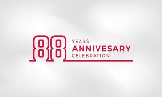 Celebrazione dell'anniversario di 88 anni logotipo collegato numero di contorno colore rosso per evento di celebrazione, matrimonio, biglietto di auguri e invito isolato su sfondo bianco trama vettore
