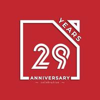 29 anni di celebrazione dell'anniversario design in stile logotipo con numero collegato in quadrato isolato su sfondo rosso. il saluto di buon anniversario celebra l'illustrazione del design dell'evento vettore