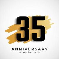 Celebrazione dell'anniversario di 35 anni con il simbolo del pennello d'oro. il saluto di buon anniversario celebra l'evento isolato su priorità bassa bianca vettore