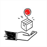 vettore di illustrazione dell'icona di consegna della posizione del pacchetto doodle disegnato a mano