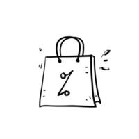 borsa della spesa doodle disegnata a mano e vettore di illustrazione del segno di percentuale