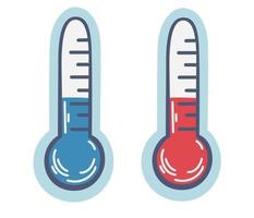 termometro. due termometri caldo e freddo. previsioni del tempo. i termometri meteorologici in gradi Celsius e Fahrenheit misurano il caldo e il freddo. illustrazione di tiraggio della mano di vettore isolata