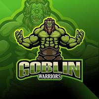 logo della mascotte esport del guerriero goblin vettore