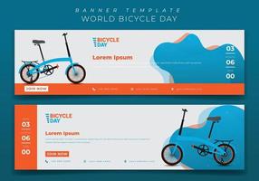modello di banner web con bici da città sullo sfondo del paesaggio per il design della giornata mondiale della bicicletta vettore