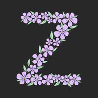 alfabeto botanico floreale. lettera monogramma vintage disegnata a mano z. lettera con piante e fiori. scritte vettoriali isolate su bianco