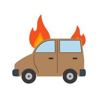 icona multicolore piatta auto in fiamme vettore