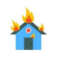 icona multicolore piatta casa in fiamme vettore