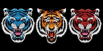 set di illustrazione vettoriale testa di tigre arrabbiata