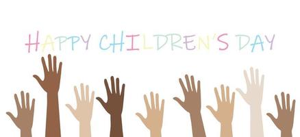 buona giornata dei bambini. mani riutilizzabili per bambini su sfondo bianco con disegno a gesso. illustrazione vettoriale. vettore