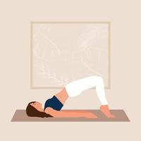 giovane donna che fa yoga. meditazione del personaggio femminile sul tappetino. illustrazione di concetto per yoga, meditazione, relax, ricreazione, stile di vita sano. illustrazione vettoriale in stile cartone animato piatto.