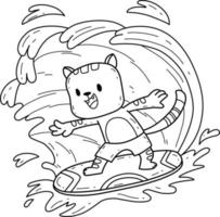 libro da colorare dei surfisti del gatto del fumetto. isolato su sfondo bianco. vettore