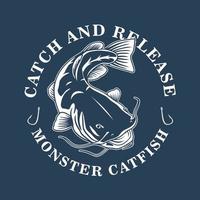 concetto di design del logo di pesca del pesce gatto vettore