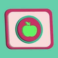 Vettore pulsante icona mela verde 3d e lente d'ingrandimento con sfondo turchese e rosa, ideale per immagini di design di proprietà, colori modificabili, vettore popolare