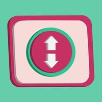 3d freccia su e giù pulsante icona vettore e lente d'ingrandimento con sfondo turchese e rosa, ideale per immagini di design di proprietà, colori modificabili, vettore popolare