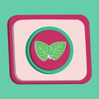 Vettore pulsante icona foglia 3d e lente d'ingrandimento con sfondo turchese e rosa, ideale per immagini di design di proprietà, colori modificabili, vettore popolare