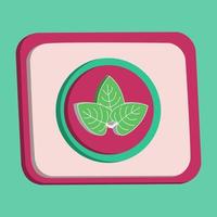 Vettore pulsante icona foglia 3d e lente d'ingrandimento con sfondo turchese e rosa, ideale per immagini di design di proprietà, colori modificabili, vettore popolare
