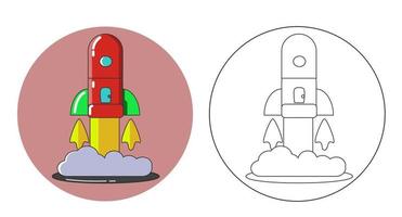 libro da colorare. cartone animato clipart astronave razzo per attività per bambini pagine da colorare. illustrazione vettoriale