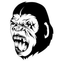 testa di gorilla nera tatuaggio, logo, icona, design. illustrazione vettoriale, feroce testa di gorilla sullo sfondo vettore