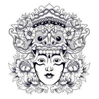 stile tatuaggio maschera balinese barong in bianco e nero vettore