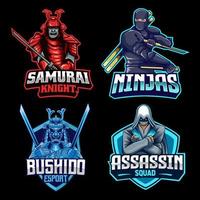 collezione di emblemi di samurai, ninja, bushido, assassino. set colorato, illustrazione vettoriale