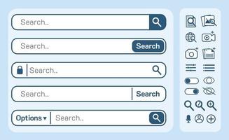 barra di ricerca con set di icone di ottimizzazione dei motori di ricerca .interfaccia utente a linea sottile o stile contorno. vettore