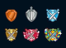 collezione di emoticon scudo spada distintivo. può essere utilizzato per twitch o youtube. impostare l'illustrazione vettore