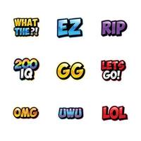 raccolta di emoticon di testo. può essere utilizzato per twitch youtube. insieme di illustrazioni di elementi di testo di conversazione grafica vettore