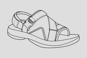 vettore di disegno del profilo dei sandali con cinturino, sandali con cinturino in uno stile di schizzo, profilo del modello di scarpe da ginnastica, illustrazione vettoriale.