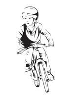 un ragazzo in bicicletta, illustrazione di arte di linea vettoriale
