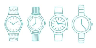 set di orologi doodle, illustrazione vettoriale di colore blu