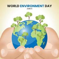 sfondo della giornata mondiale dell'ambiente con le mani che tengono un mondo globo vettore
