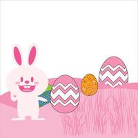 simpatico coniglietto pasquale dall'aspetto divertente con un sacco di uova di Pasqua, banner per feste stellari, buona pasqua vettore