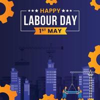 elementi di costruzione, vettore gru, vettore festa del lavoro su sfondo blu, duro lavoro, lavori di costruzione, festa internazionale del lavoro, festa del lavoro speciale, 1 maggio, 1 maggio, giorno di maggio, festa dei lavoratori, edifici.