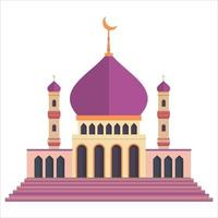 moschea eid al-fitr mubarak su sfondo bianco, festa sacra dei musulmani, moschea musulmana, tonalità multicolore, viola, illustrazione vettoriale della moschea.