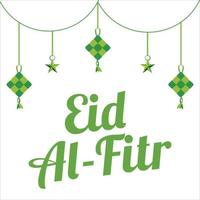 eid al-fitr effetto testo verde su sfondo bianco, festival musulmano eid al-fitr bellissimo effetto testo, eid al-fitr, moschea musulmana, aquiloni, verde, bianco, luna, elementi. vettore