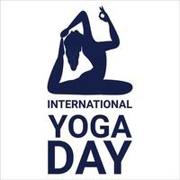 illustrazione vettoriale felice giornata yoga con effetto testo nero, nero, donna che fa yoga, signora, donna, posizione yoga, giornata internazionale dello yoga speciale.