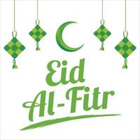 eid al-fitr effetto testo verde su sfondo bianco, festival musulmano eid al-fitr bellissimo effetto testo, eid al-fitr, verde, bianco, luna, aquiloni, elementi. vettore